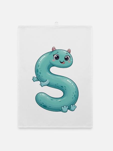 Niedlicher Buchstaben S Monster Alphabet Charakter Teal Kids - Organic Geschirrtuch - Weiß