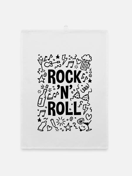 Rock 'n' Roll (Musik / Party / Scribble / Black) - Organic Geschirrtuch - Weiß - Vorne