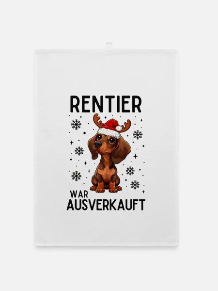 Rentier-Dackel Weihnachtshund - Organic Geschirrtuch - Weiß