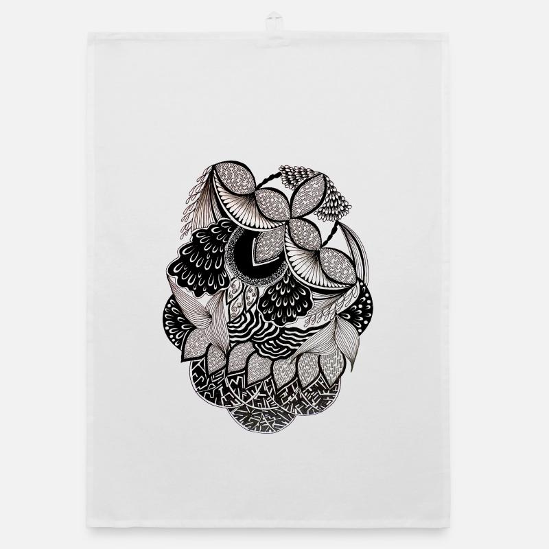 Black and White Leaf Pattern Circle Design Organic dish towel