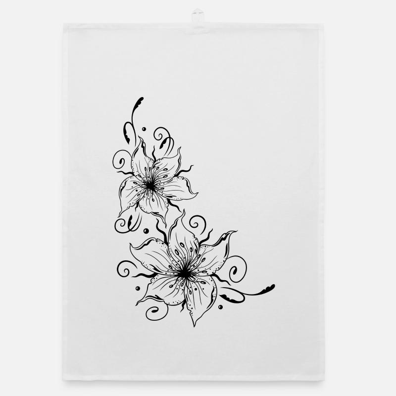 Large lilies with floral element. Summer time. Organic dish towel