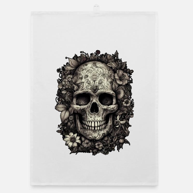 Cool boho skull with tattoos and flowers Organic dish towel