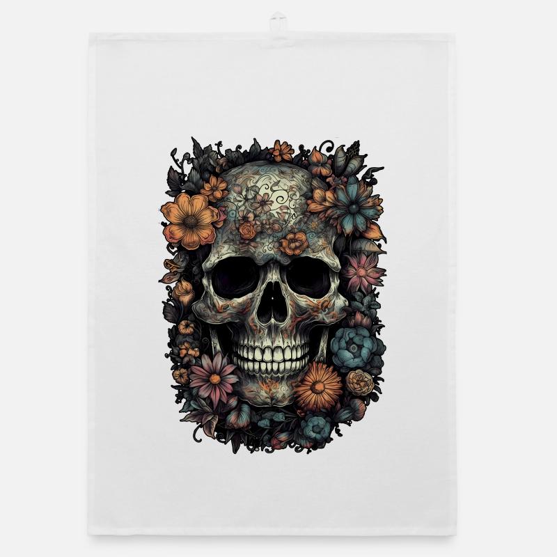 Crâne de crâne boho cool avec des fleurs colorées Torchon bio