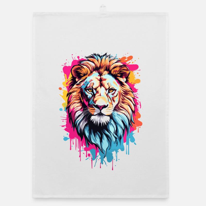 Tête de lion colorée Torchon bio