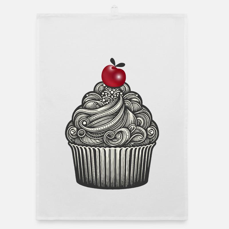 Topping mit Kirsche im Cupcake Förmchen Organic Geschirrtuch