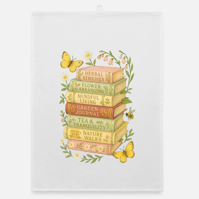 Nature and Book Lovers Floral Book Stack Organic dish towel