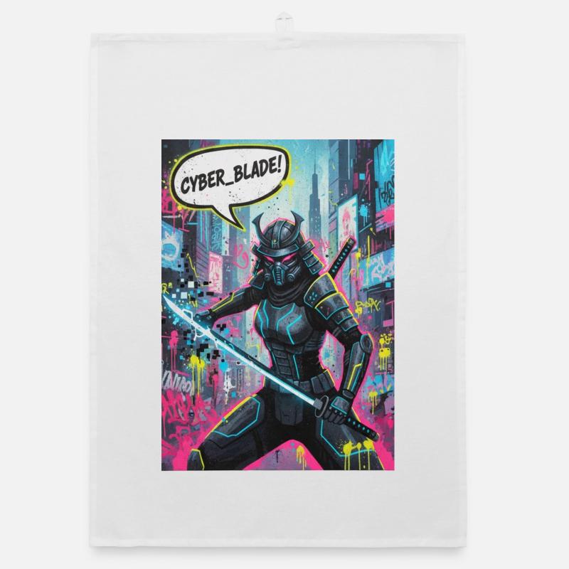 Cyber Samurai Neon Graffiti Organic Geschirrtuch