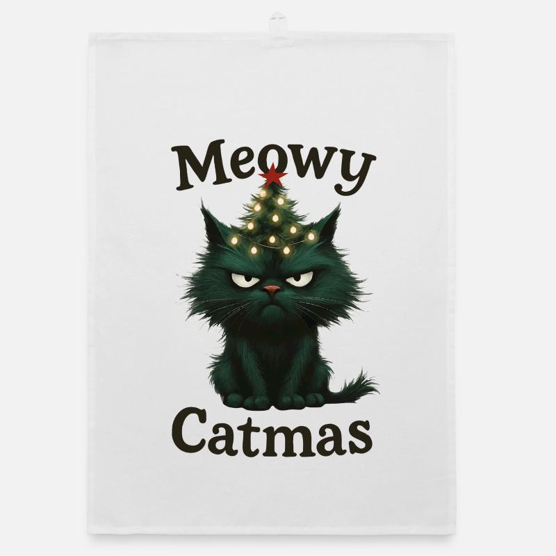 Meowy Catmas Grumpy Christmas Cat Organic dish towel