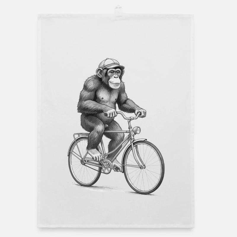 Monochrome Monkey Cyclist Organic dish towel