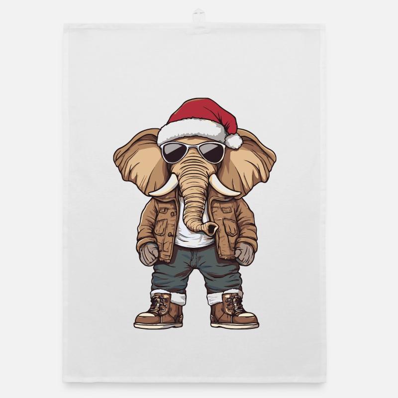 Elephant Christmas Winter Organic dish towel
