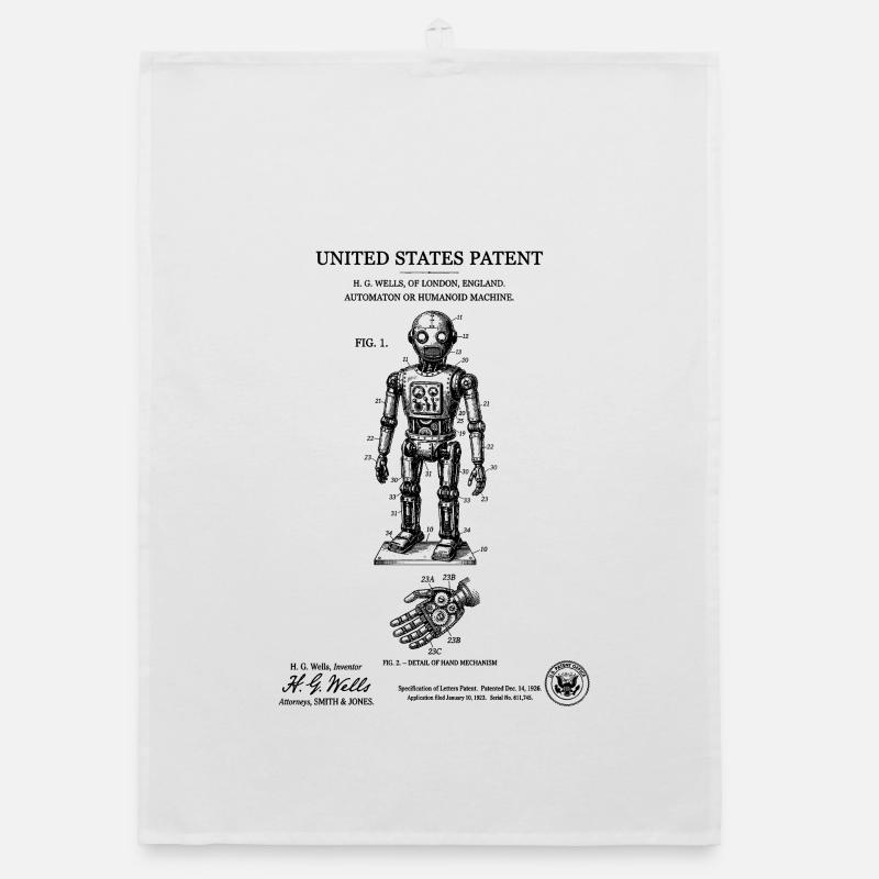 Humanoid Robot Patent – Vintage Technical Board - Organic Geschirrtuch - Weiß