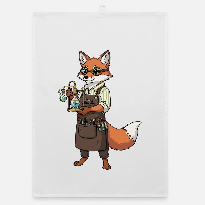 Fox Alchemist Steampunk Mad Scientist Organic dish towel
