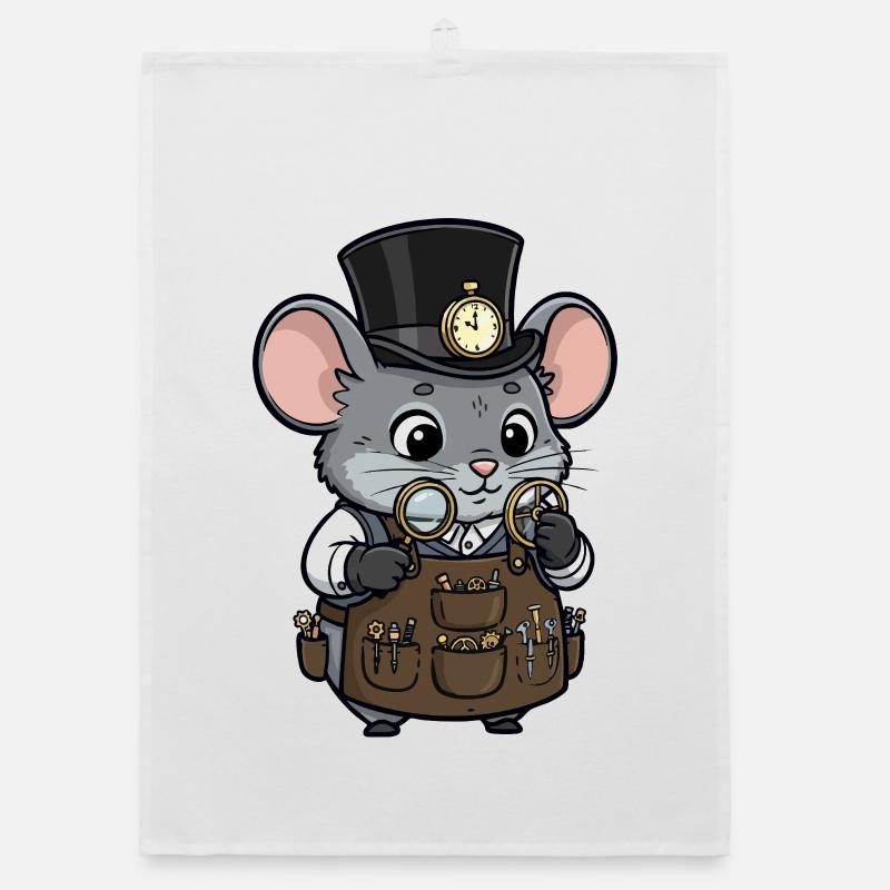 Mouse Watchmaker Steampunk Top Hat Watch Organic dish towel