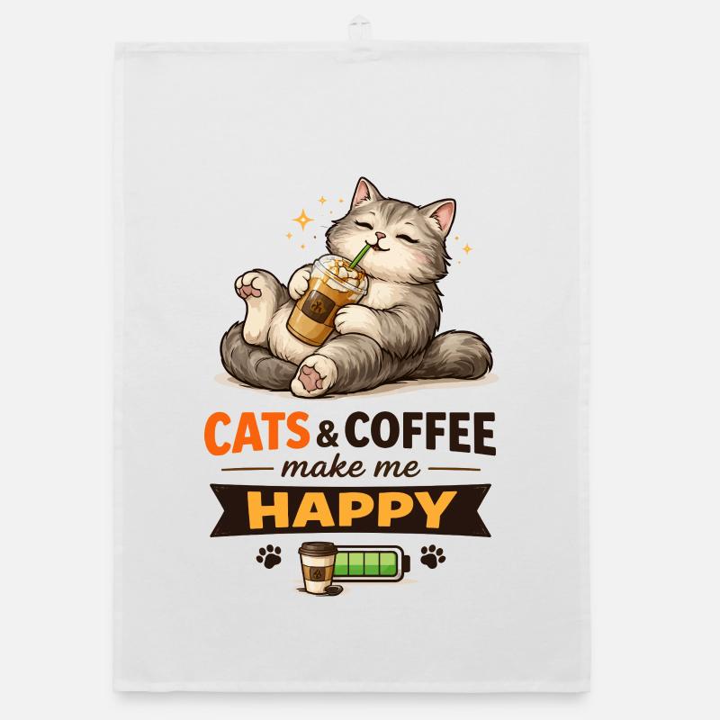 Cats & Coffee Make Me Happy Organic dish towel