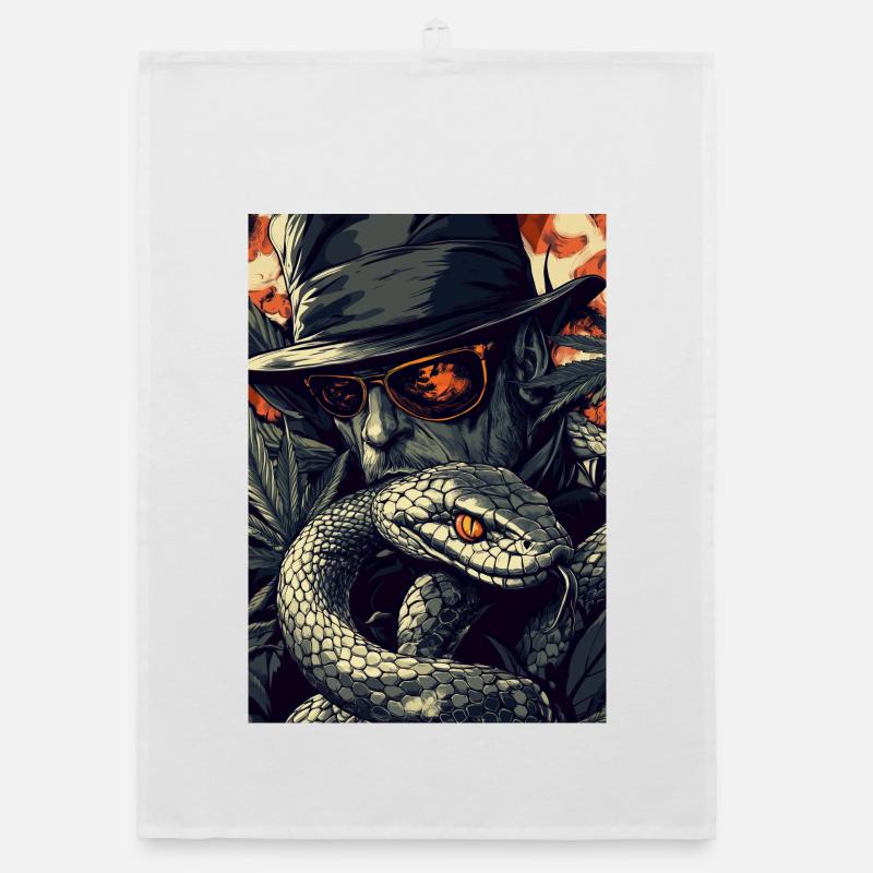 Snake, Hat and Grass Scene Organic dish towel