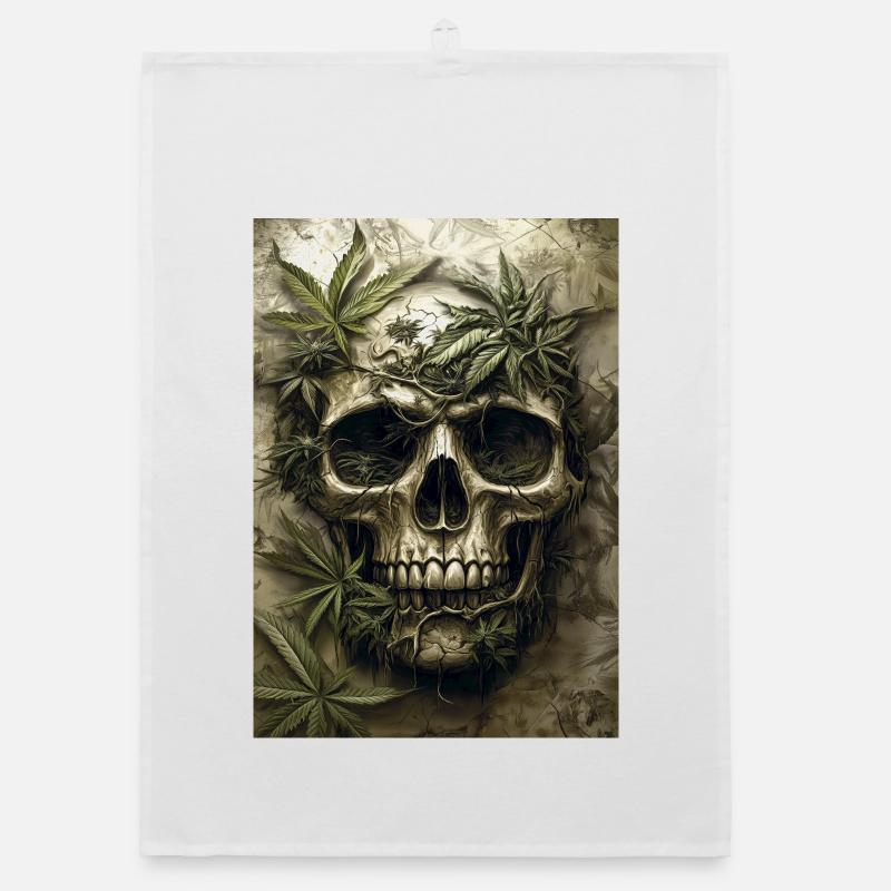 Schädel mit Hanfblättern Organic Geschirrtuch