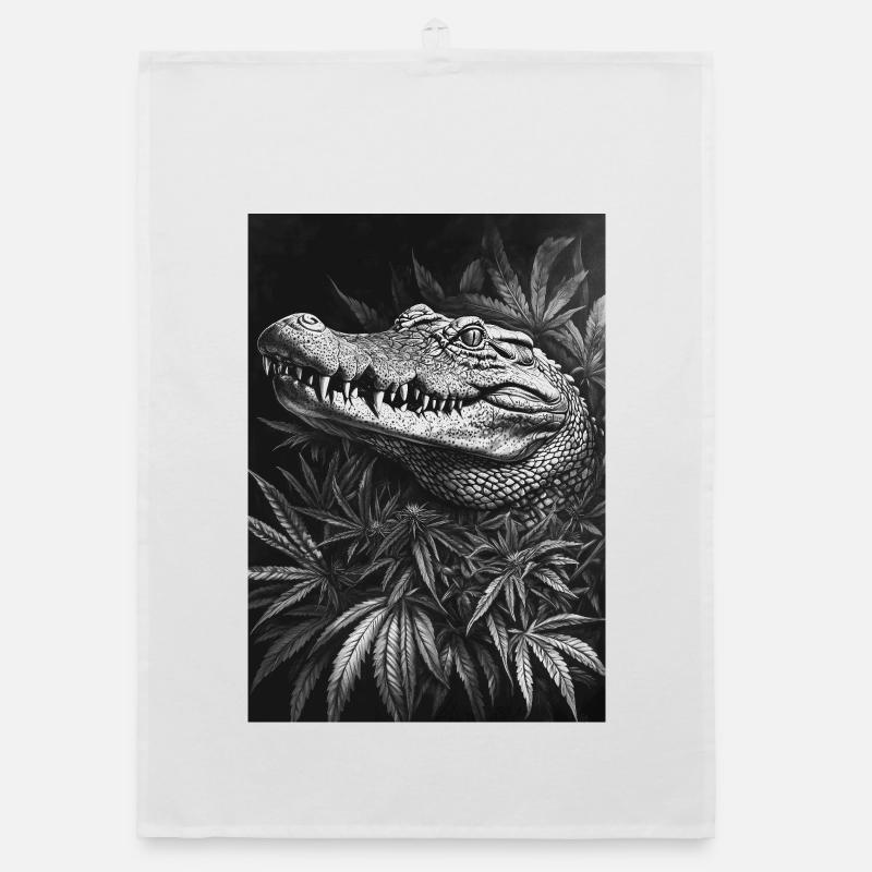 Crocodile in the hemp leaf forest Organic dish towel