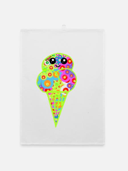 Retro Eis Vintage Kinder Kind 60er  - Organic dish towel - white - Front