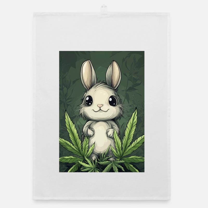 Small fluffy bunny under leaves Organic dish towel