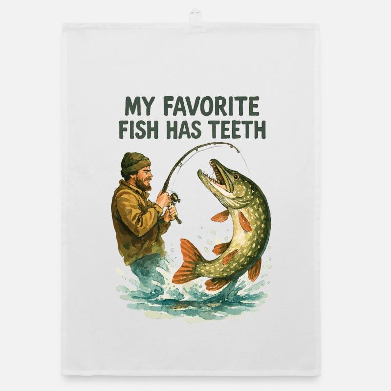 Aquarelle Angler Pike – Mon poisson préféré a des dents Torchon bio