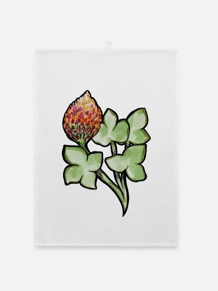 Aquarell Protea mit Kleeblättern - Organic Geschirrtuch - Weiß - Vorne