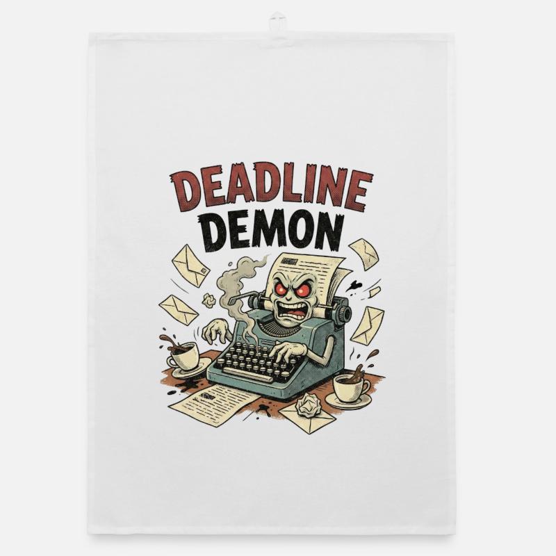 Deadline Demon – Angry Retro Typewriter Organic dish towel