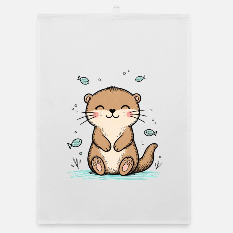 Heureuse Loutre Gribouillée Torchon bio