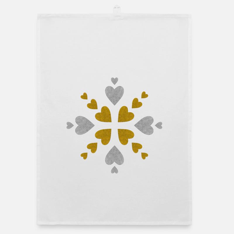 Mandala Cœurs Dorés Argentés - Torchon bio - blanc