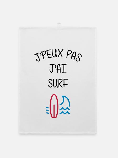 Surf / Surfeur / Sport / Sportif / J'peux pas - Torchon bio - blanc - Devant