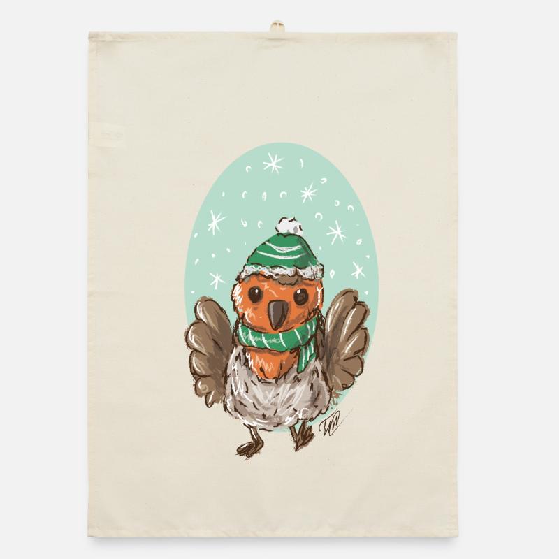 Rotkelchen mit Mütze Organic Geschirrtuch