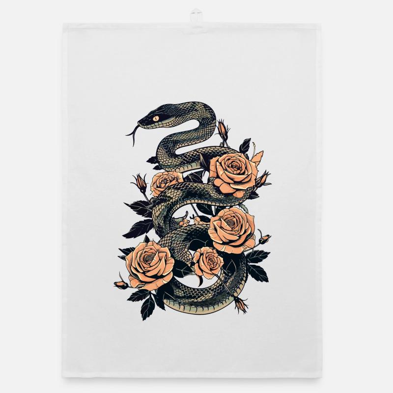Serpent and Rose Dark Art Design Organic dish towel