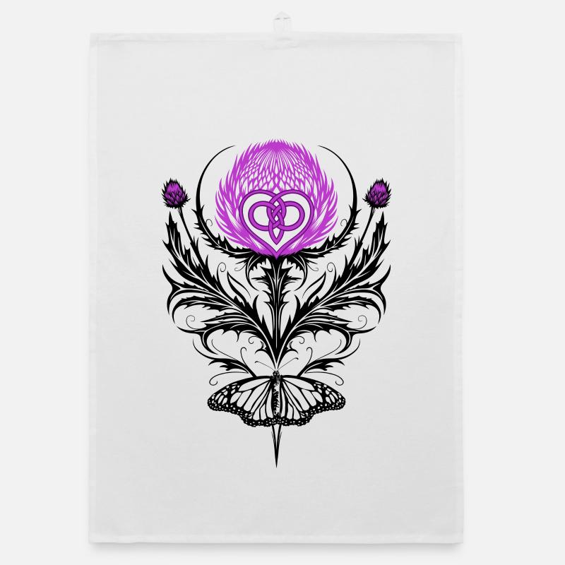 Distel mit Schmetterling Mutterknoten Organic Geschirrtuch