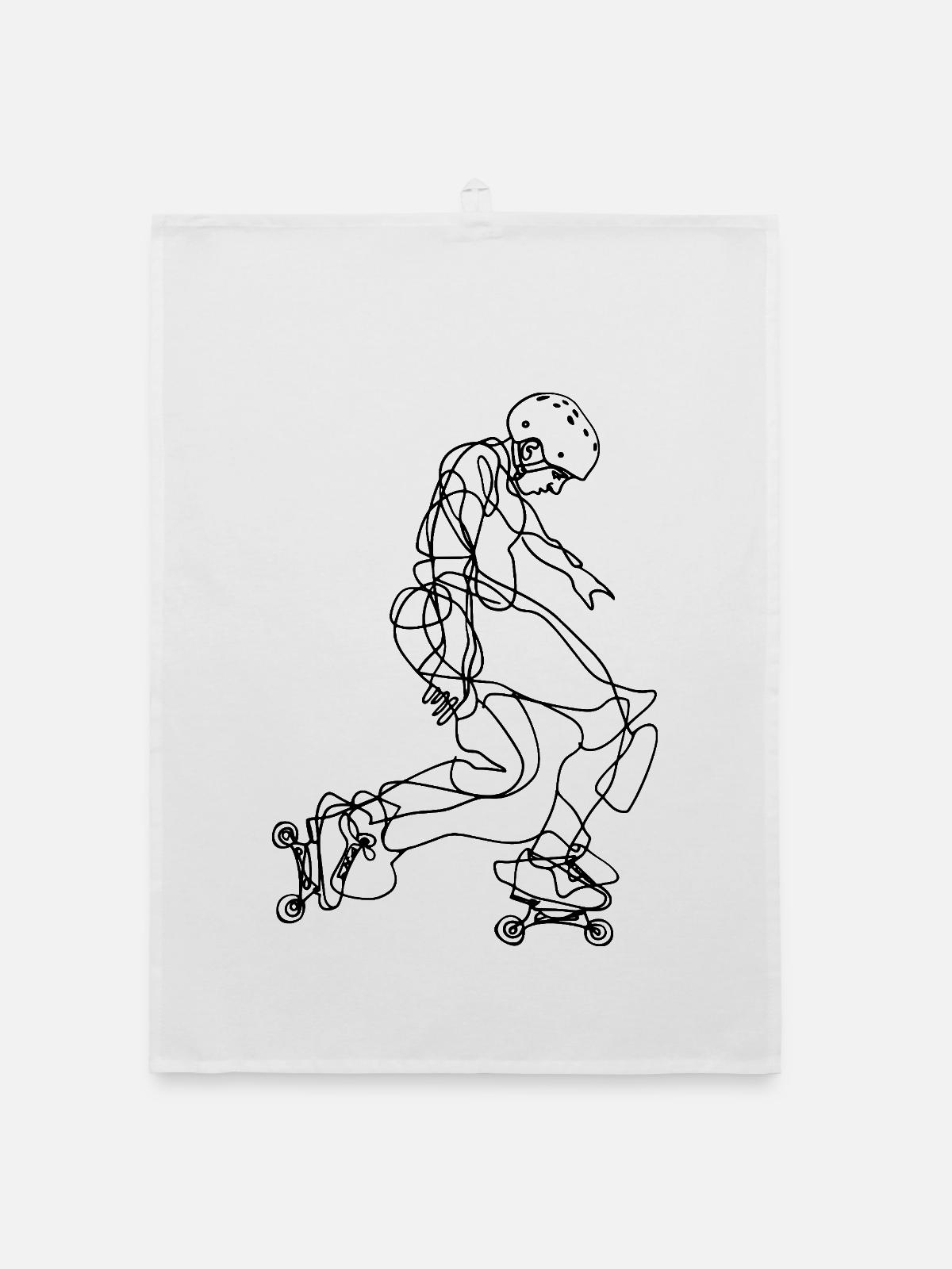Roller Skater Zeichnung - Organic Geschirrtuch - Weiß - Vorne