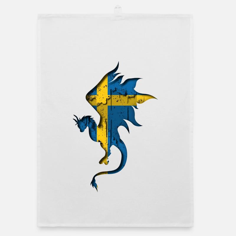 Drapeau de la Suède - Suède - Silhouette de dragon Torchon bio