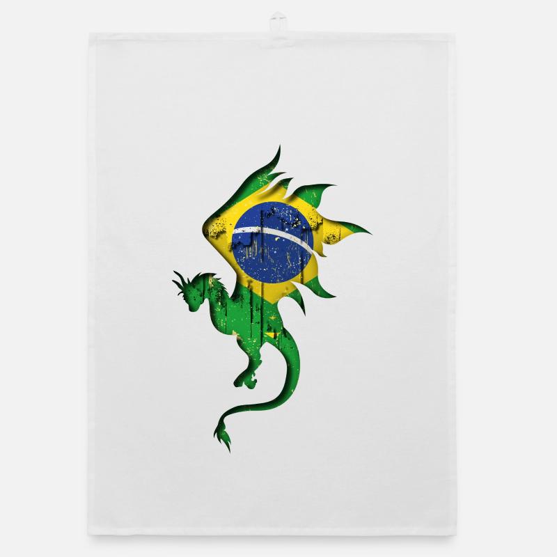 Drapeau du Brésil - Brésil - Dragon Silhouette Torchon bio
