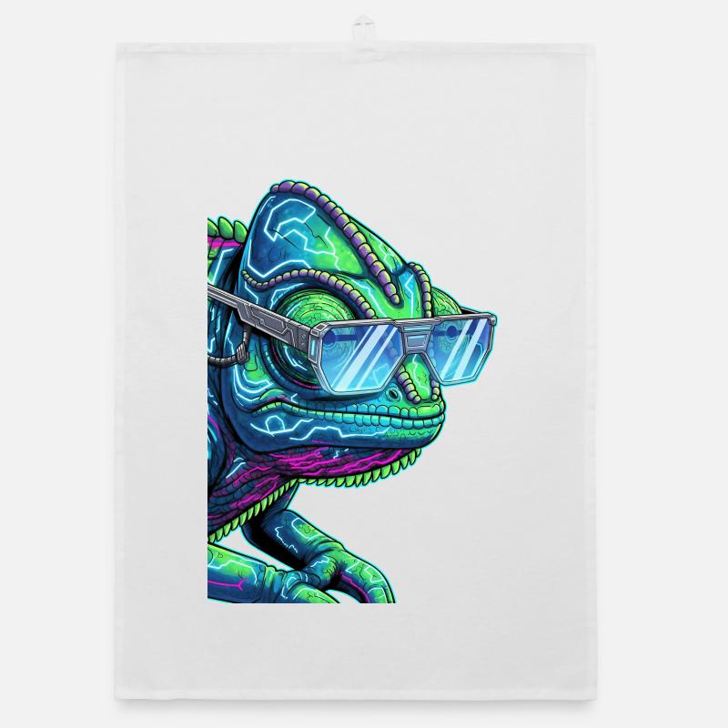 Cyber chameleon with sunglasses Organic dish towel