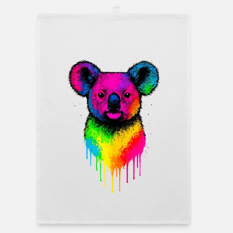 Regenbogen Koala Neon Splatter Organic Geschirrtuch