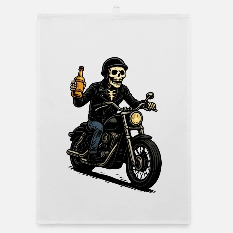 Motard squelette avec bouteille Torchon bio