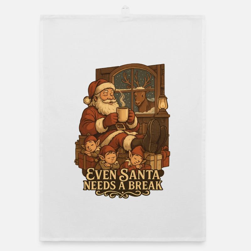 Weihnachtsmann Pause am Kamin Organic Geschirrtuch