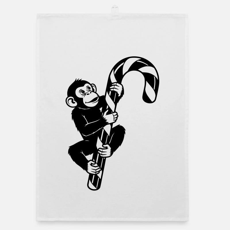 Dessin animé drôle de singe de Noël avec une canne d’orge Torchon bio