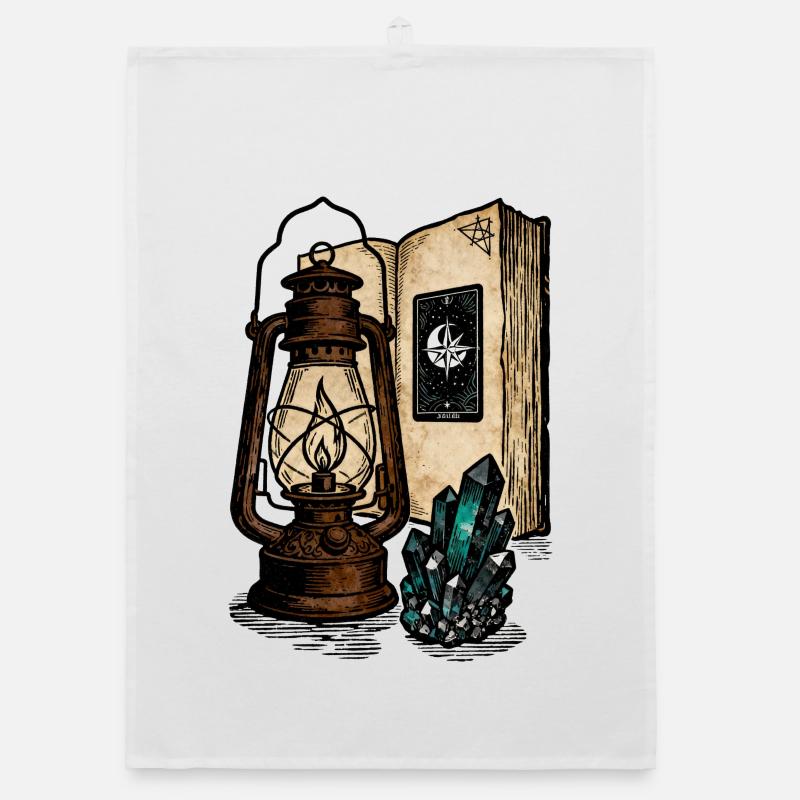 Lantern, Book and Crystals Organic dish towel