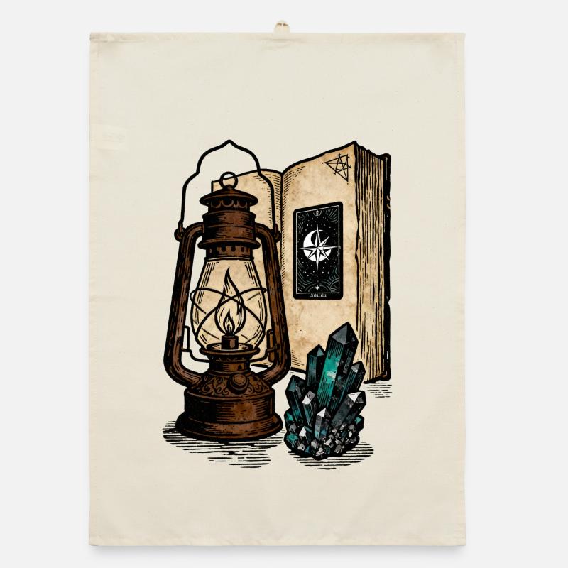 Lantern, Book and Crystals Organic dish towel