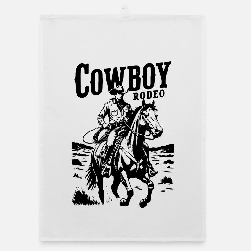 Silhouette du cow-boy de rodéo à cheval Torchon bio