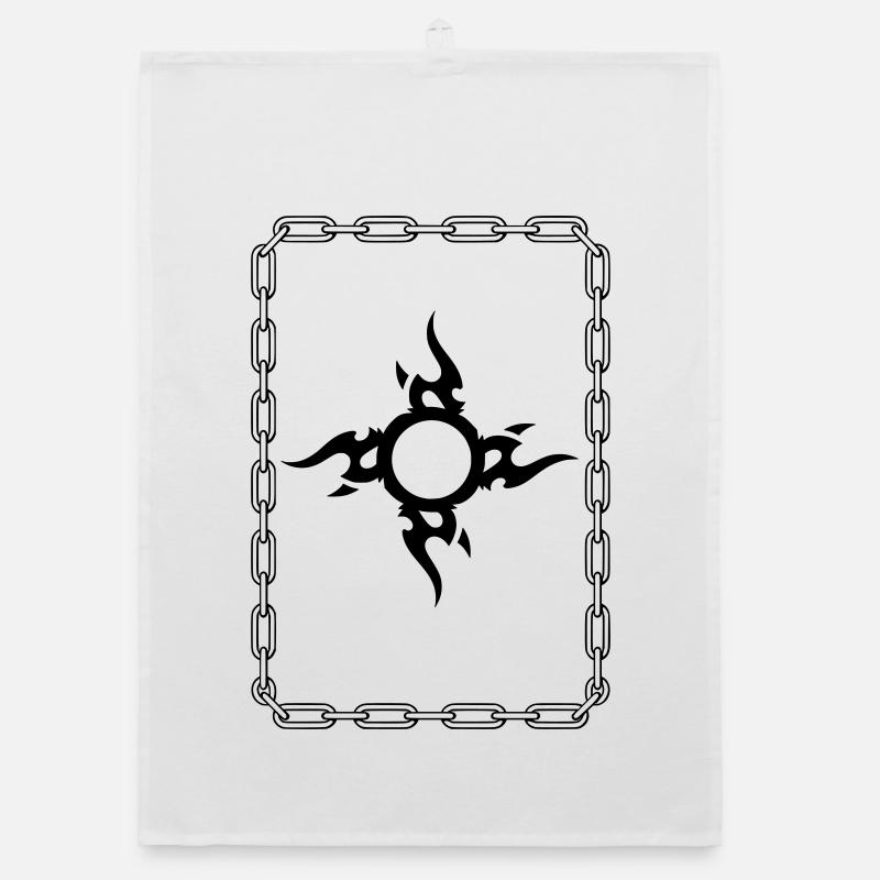 Black Tribal Surrounded Chain - Organic dish towel - white