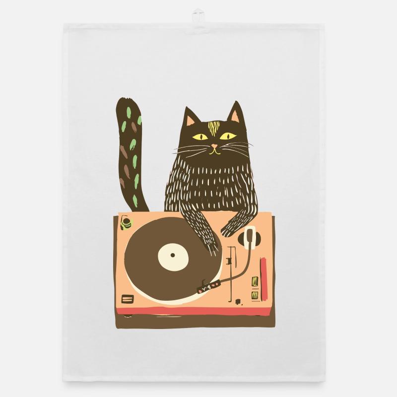 DJ chat sur platine vinyle Torchon bio