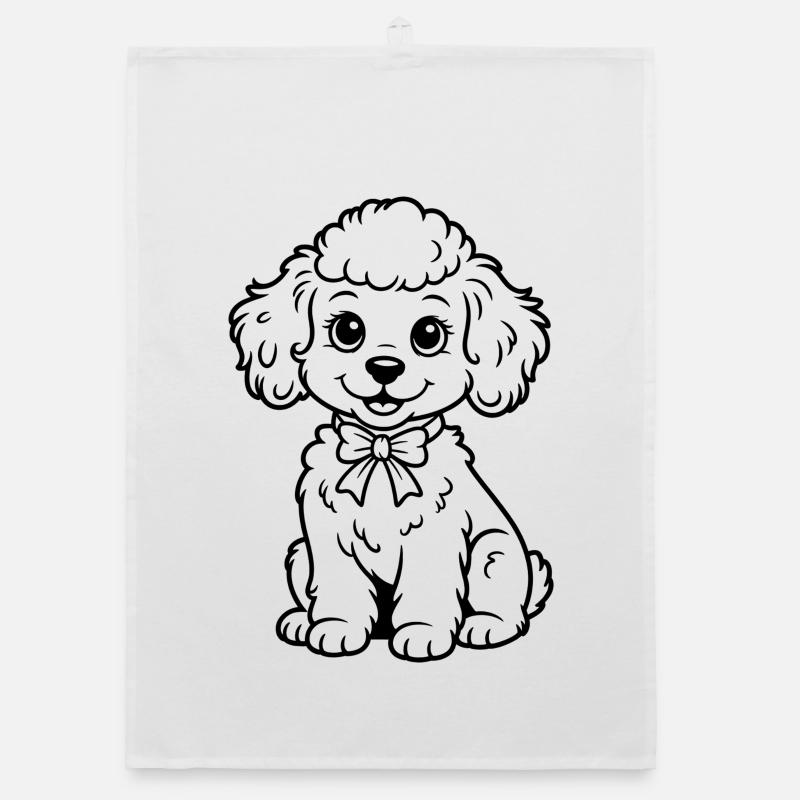 Poodle with bow – charm for clothes - Organic dish towel - white