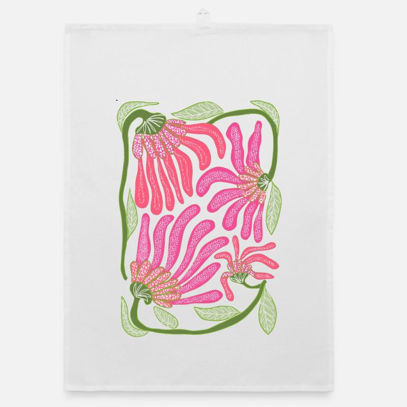 Pink Boho Floral Hand Drawn Design Organic dish towel