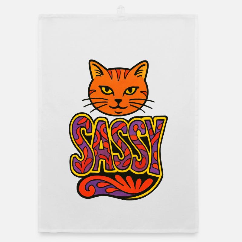Sassy Cat Psychedelic Script Organic dish towel