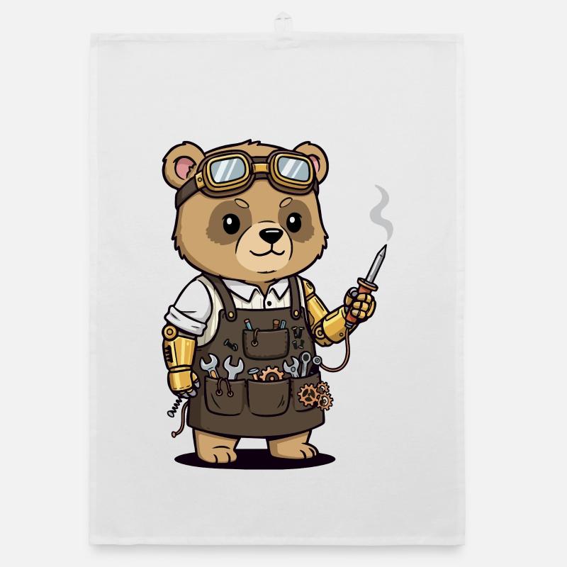 Bear Mechanic Steampunk Robotic Arm Organic dish towel