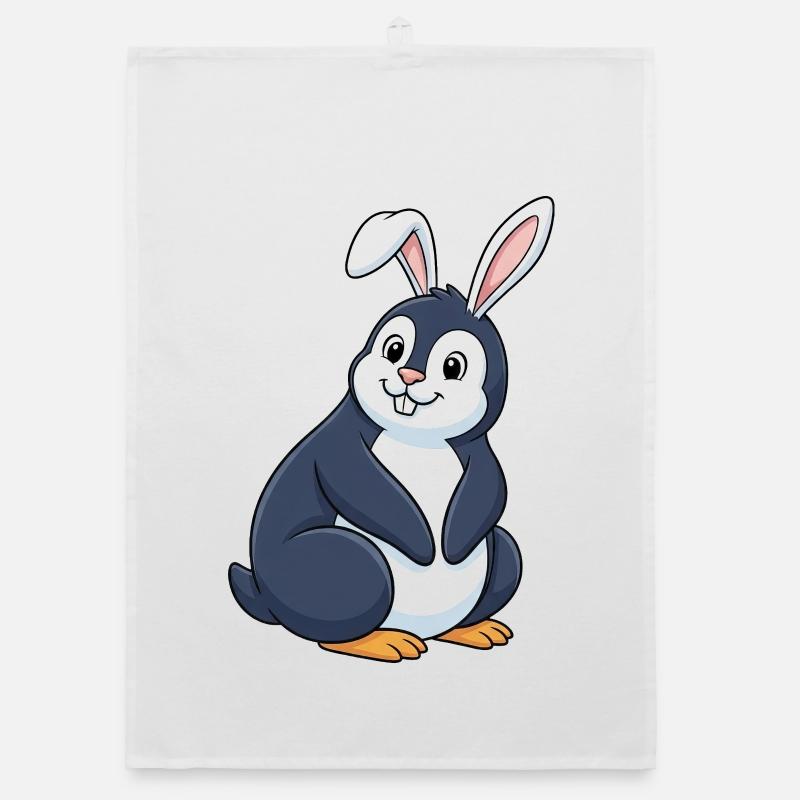 Cute Penguin Bunny Fusion Cartoon Funny Easter Organic dish towel